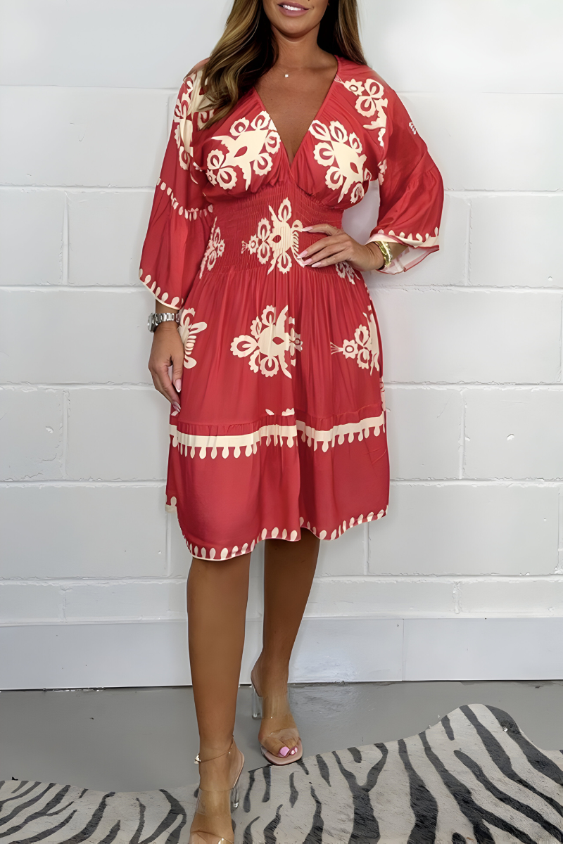 Elegante jurk met patroon en V-hals – perfect voor elke gelegenheid