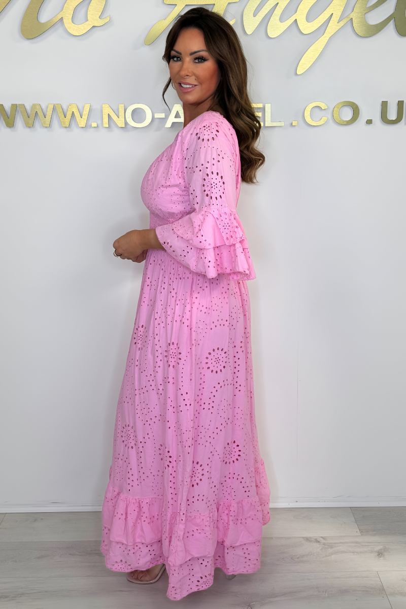 Boho Maxikleed met Rimpelmouwen en Borduursel