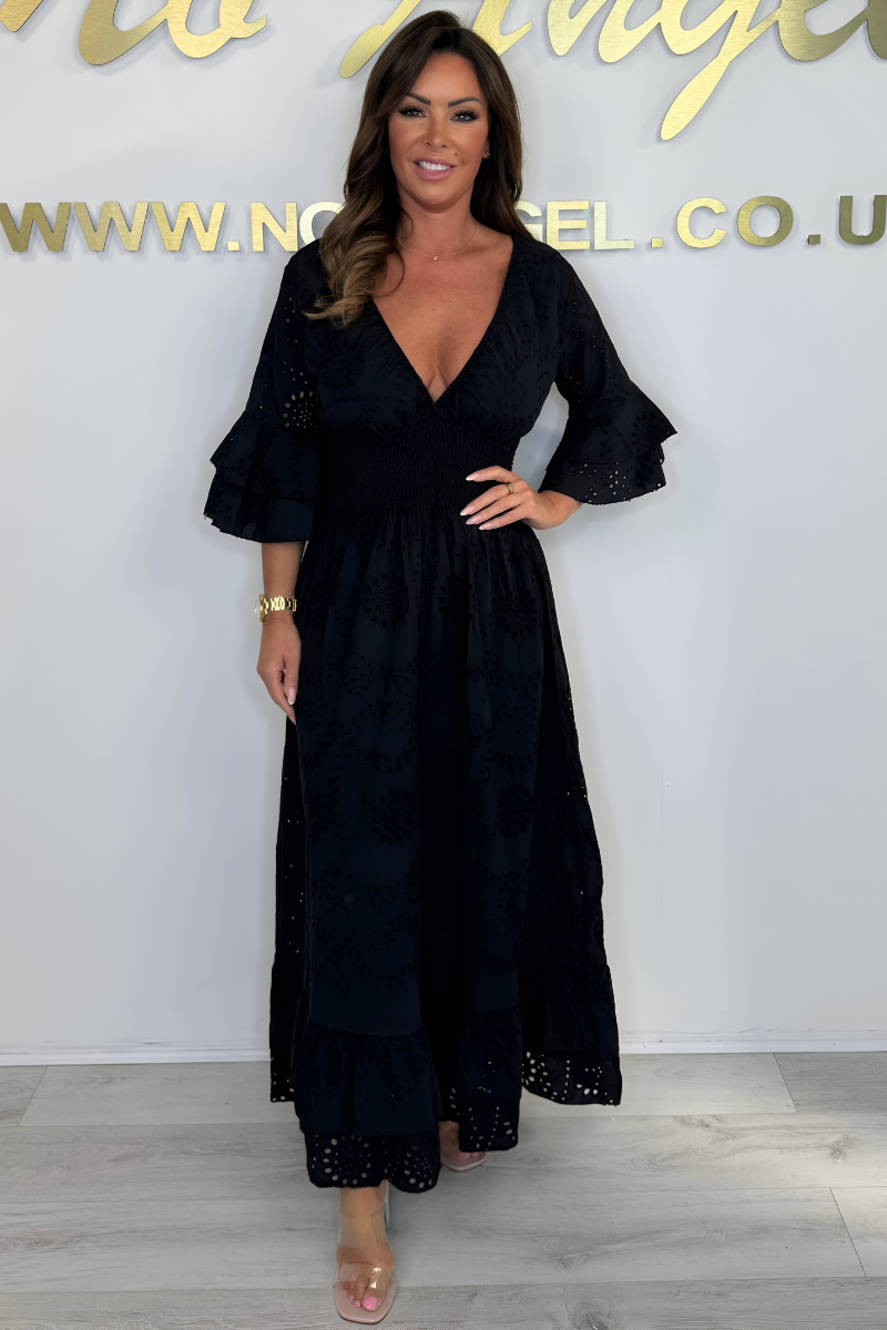 Boho Maxikleed met Rimpelmouwen en Borduursel