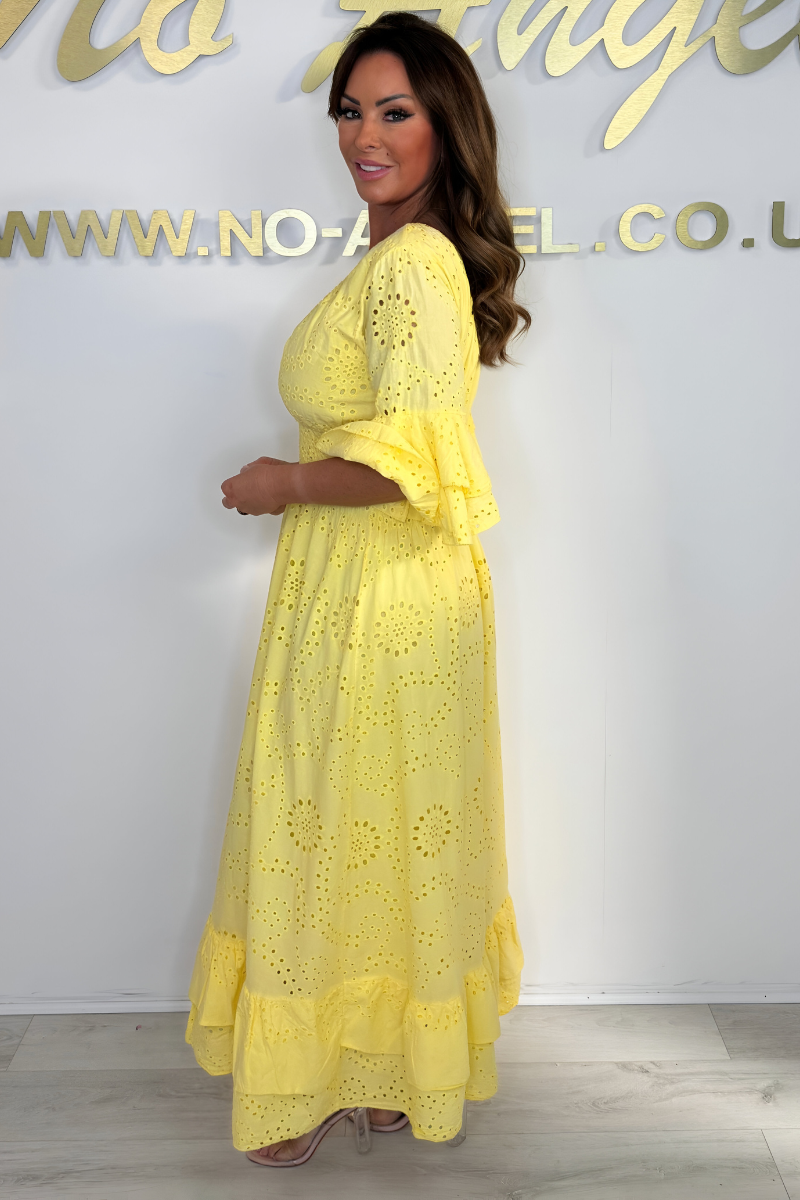 Boho Maxikleed met Rimpelmouwen en Borduursel